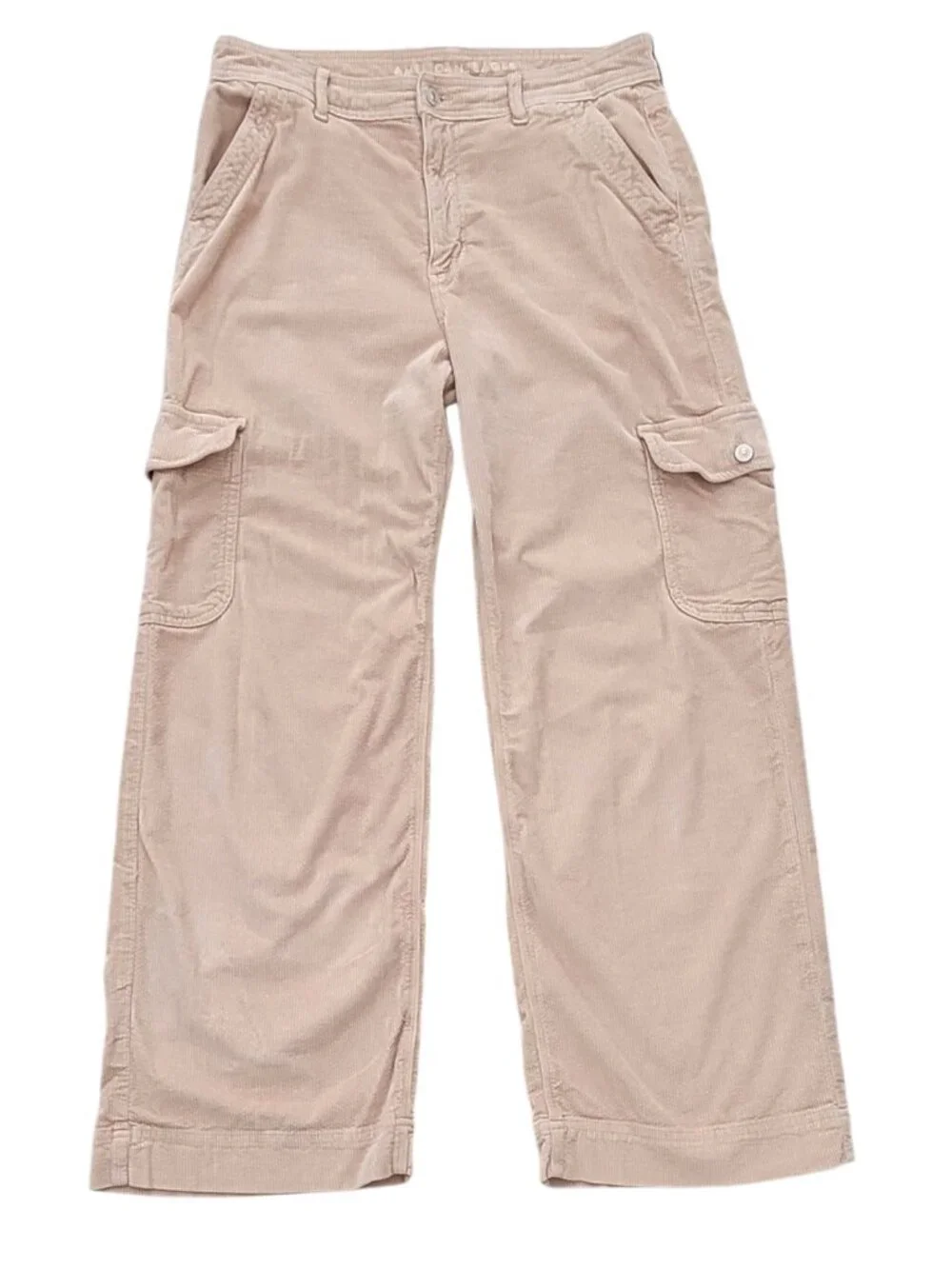American Eagle High Rise Baggie Wide Leg Corduroy Cargo Pants Dreamy Drape Taupe - Picture 11 of 12